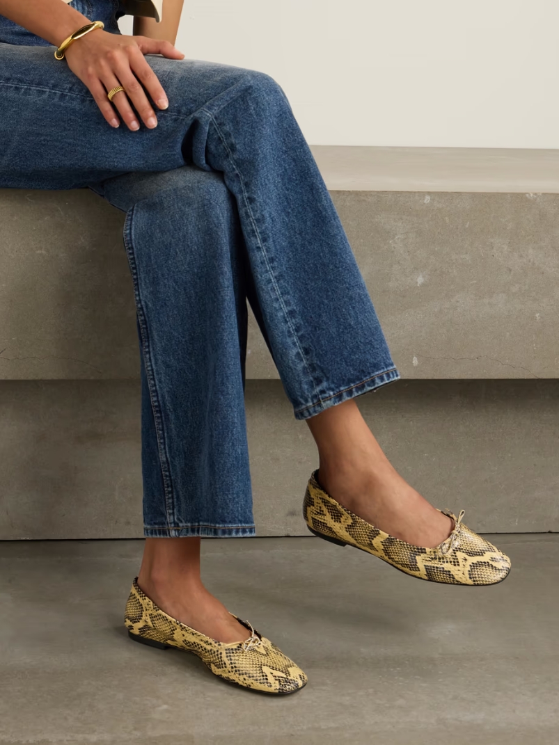 Delfina bow-detailed snake-effect leather ballet flats Delfina bow-detailed snake-effect leather ballet flats