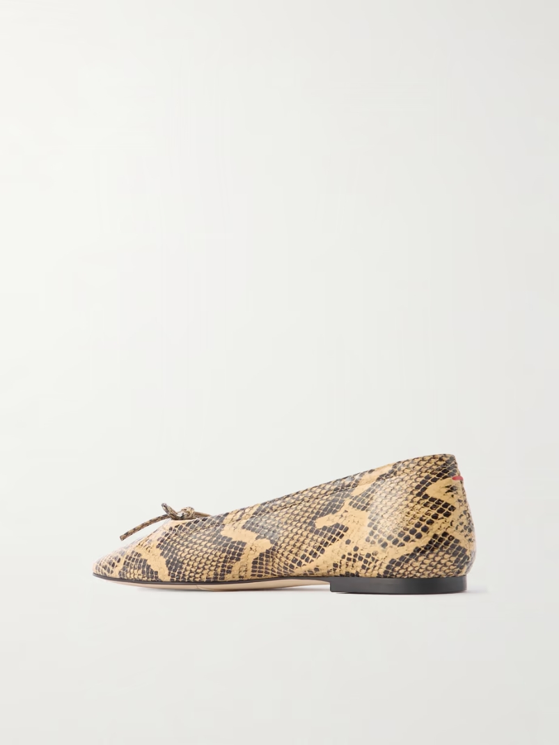 Delfina bow-detailed snake-effect leather ballet flats Delfina bow-detailed snake-effect leather ballet flats