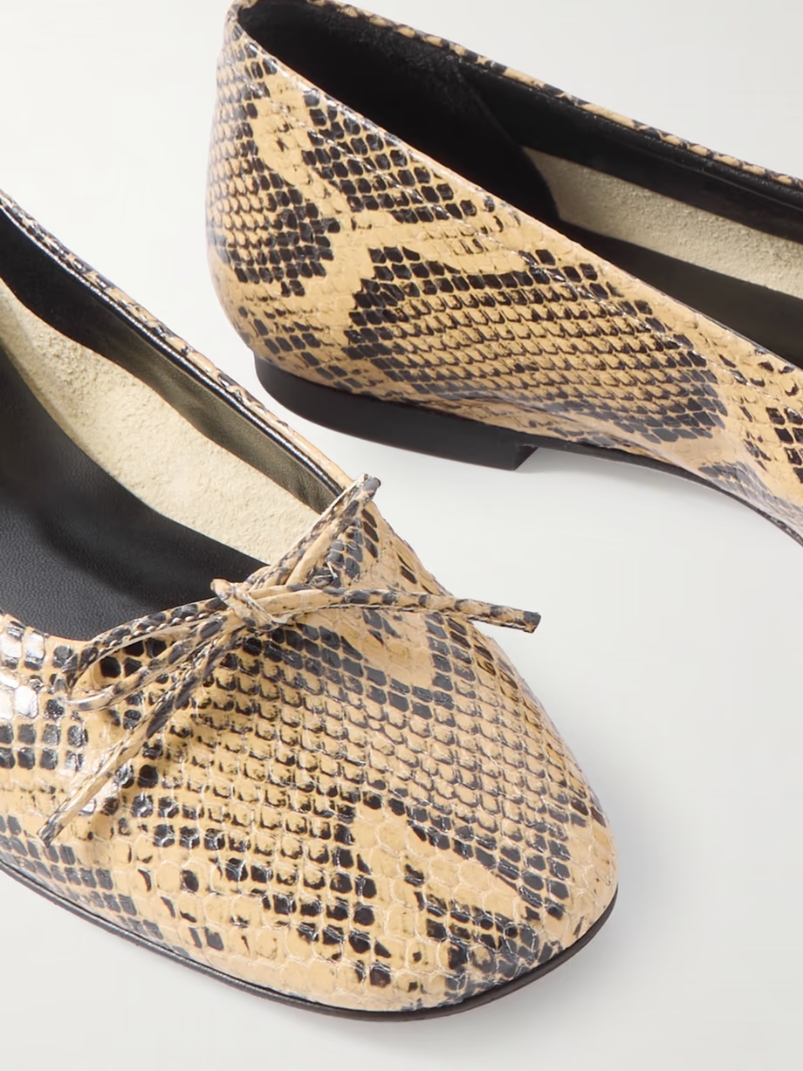 Delfina bow-detailed snake-effect leather ballet flats Delfina bow-detailed snake-effect leather ballet flats