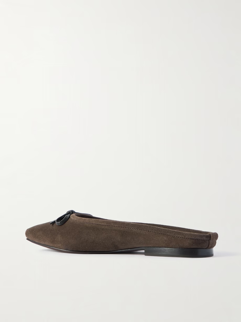 Bow-embellished suede slippers Bow-embellished suede slippers