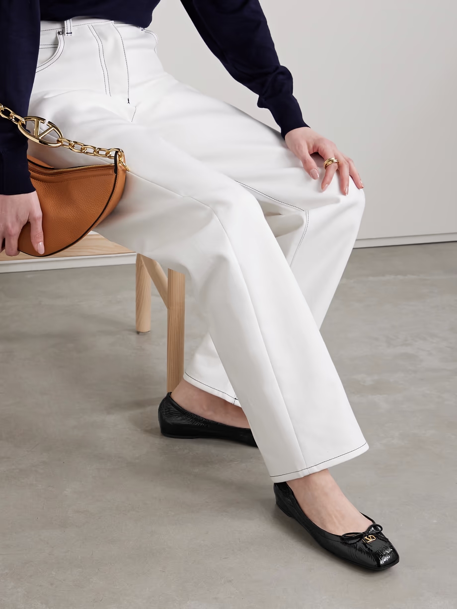 VLOGO embellished crinkled patent-leather ballet flats VLOGO embellished crinkled patent-leather ballet flats