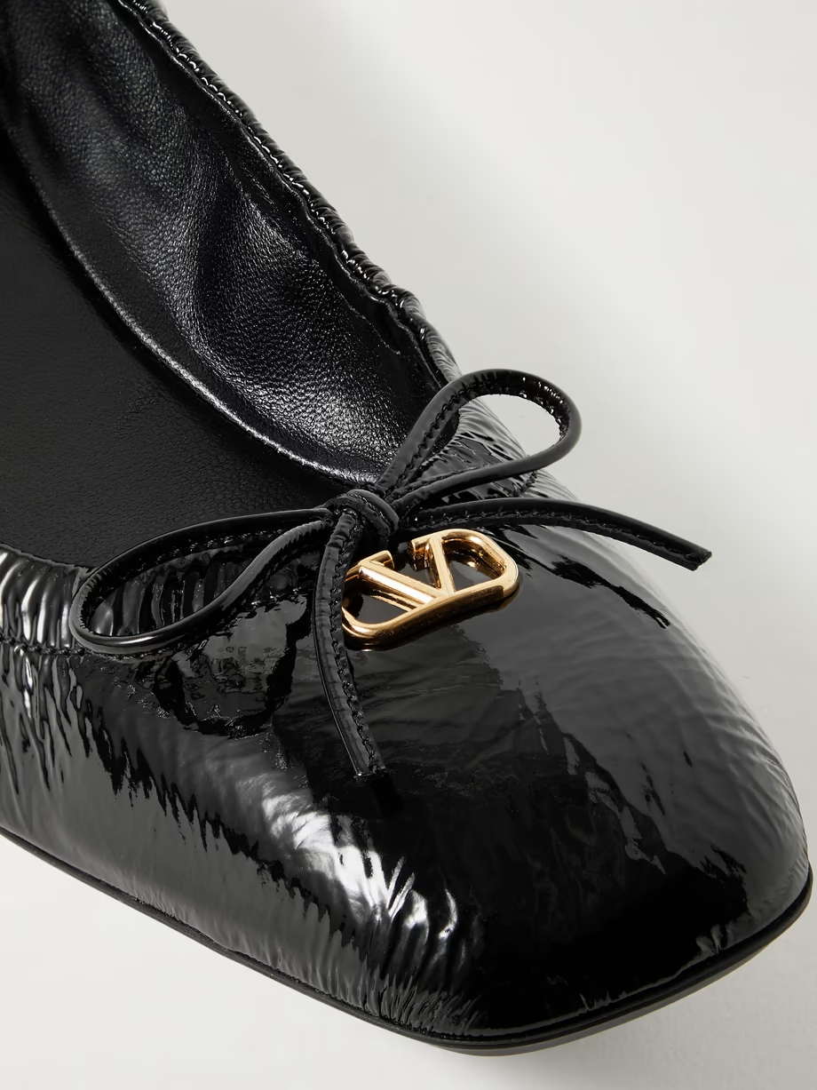 VLOGO embellished crinkled patent-leather ballet flats VLOGO embellished crinkled patent-leather ballet flats