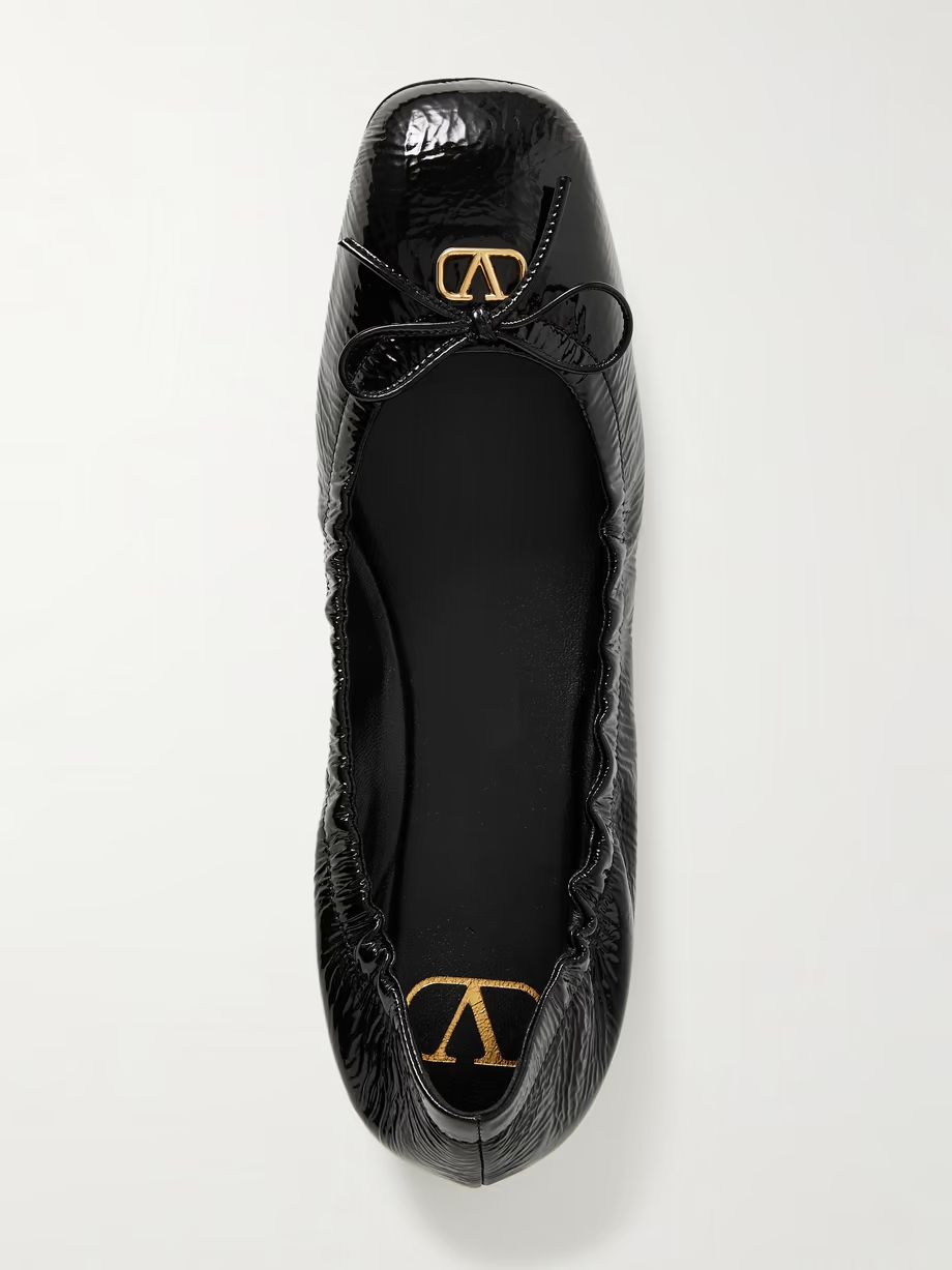VLOGO embellished crinkled patent-leather ballet flats VLOGO embellished crinkled patent-leather ballet flats