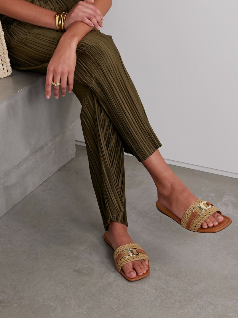 Leah logo-embellished leather-trimmed raffia sandals Leah logo-embellished leather-trimmed raffia sandals