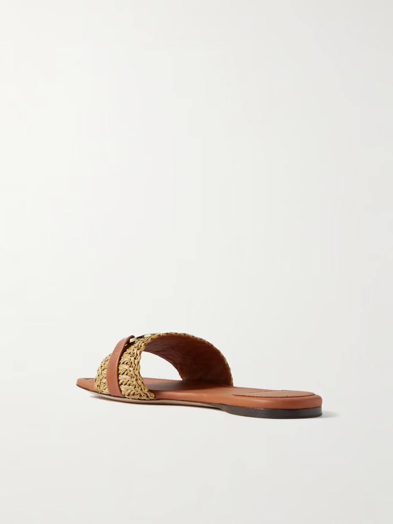 Leah logo-embellished leather-trimmed raffia sandals Leah logo-embellished leather-trimmed raffia sandals