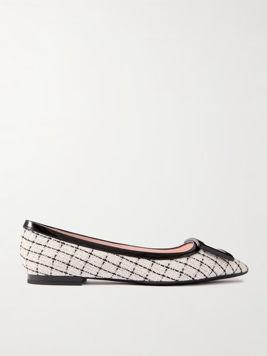 Gommettine patent-leather trimmed tweed point-toe ballet flats Gommettine patent-leather trimmed tweed point-toe ballet flats