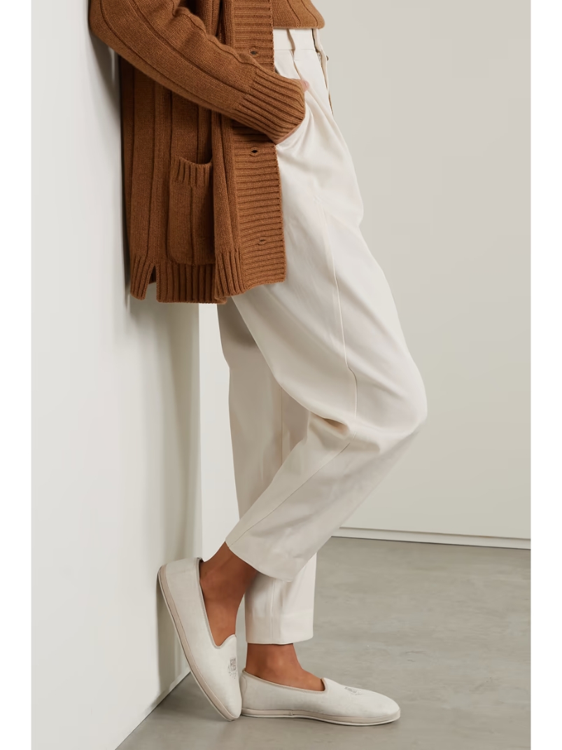 Venice embroidered cashmere-blend flannel slippers Venice embroidered cashmere-blend flannel slippers