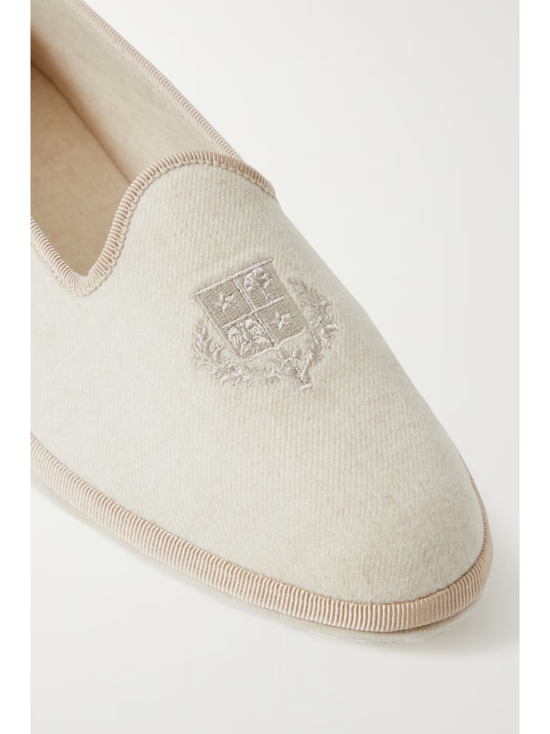 Venice embroidered cashmere-blend flannel slippers Venice embroidered cashmere-blend flannel slippers