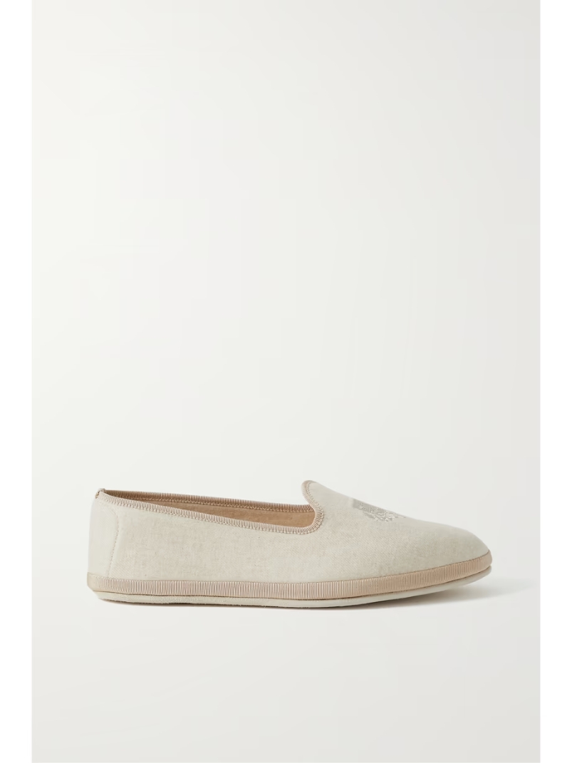 Venice embroidered cashmere-blend flannel slippers Venice embroidered cashmere-blend flannel slippers