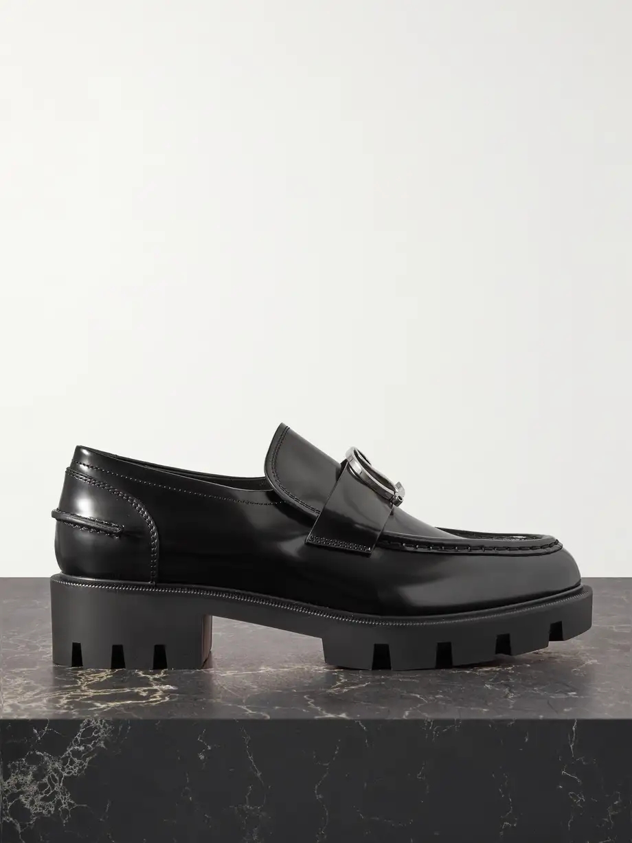 CL Moc Lug embellished glossed-leather loafers CL Moc Lug embellished glossed-leather loafers