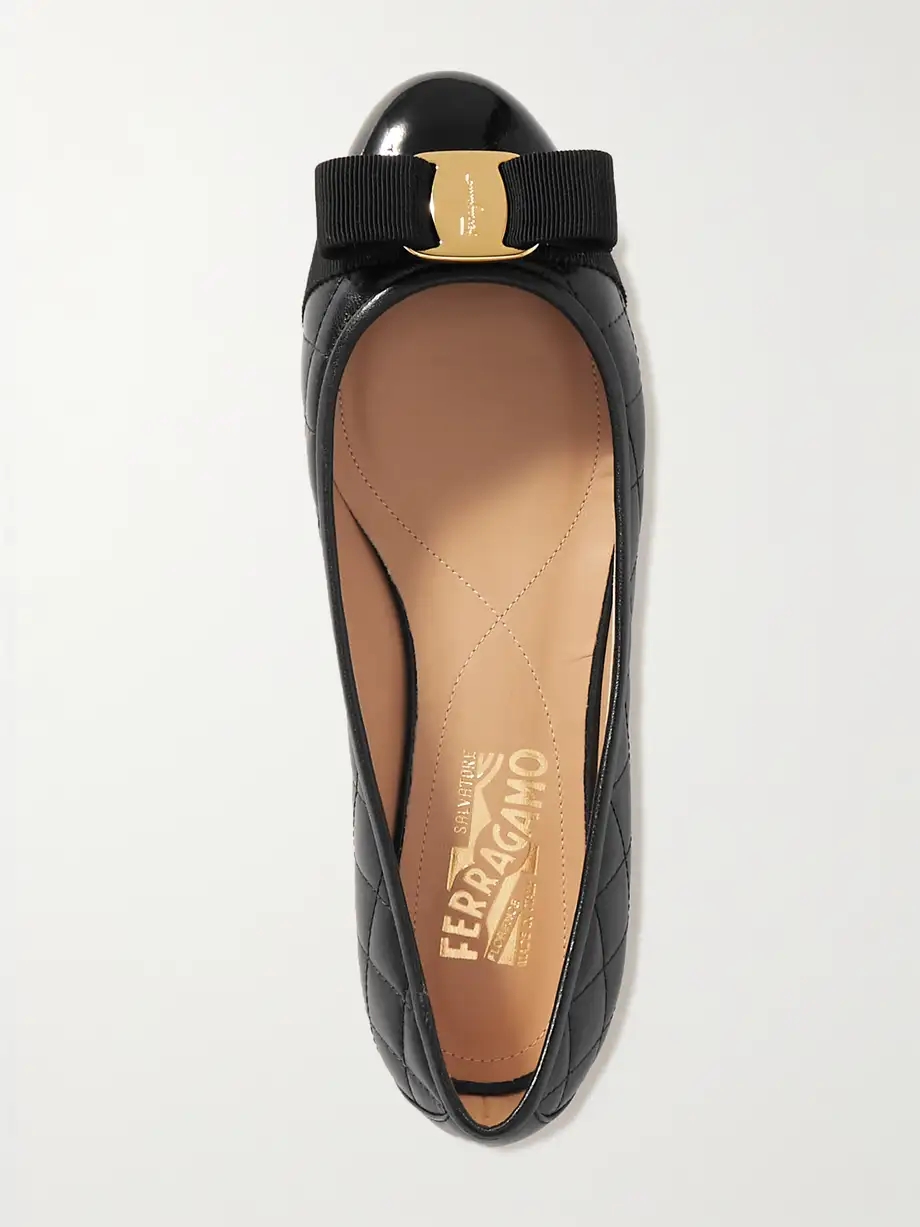 Varina bow-embellished quilted smooth and patent-leather ballet flats Varina bow-embellished quilted smooth and patent-leather ballet flats
