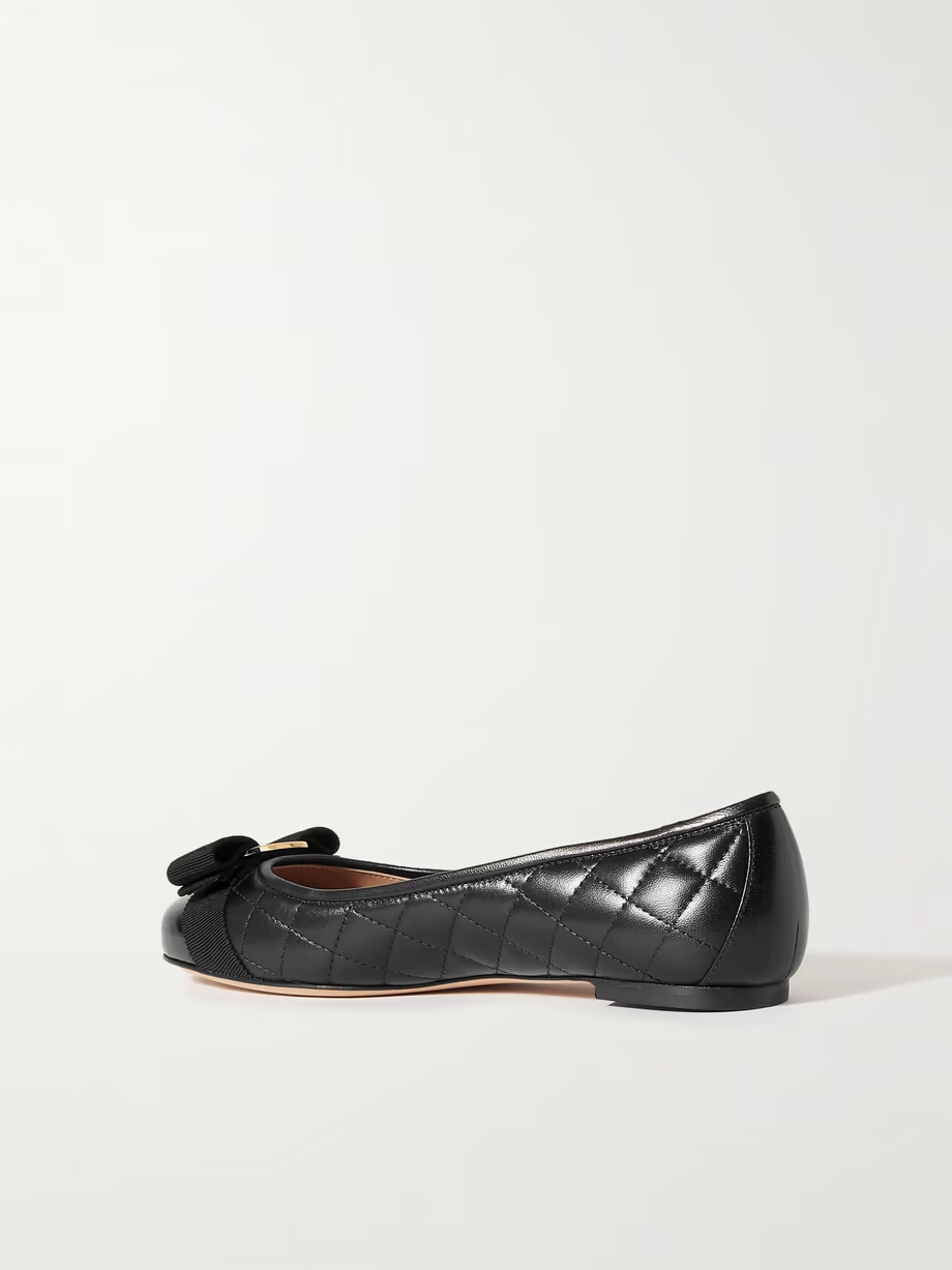 Varina bow-embellished quilted smooth and patent-leather ballet flats Varina bow-embellished quilted smooth and patent-leather ballet flats