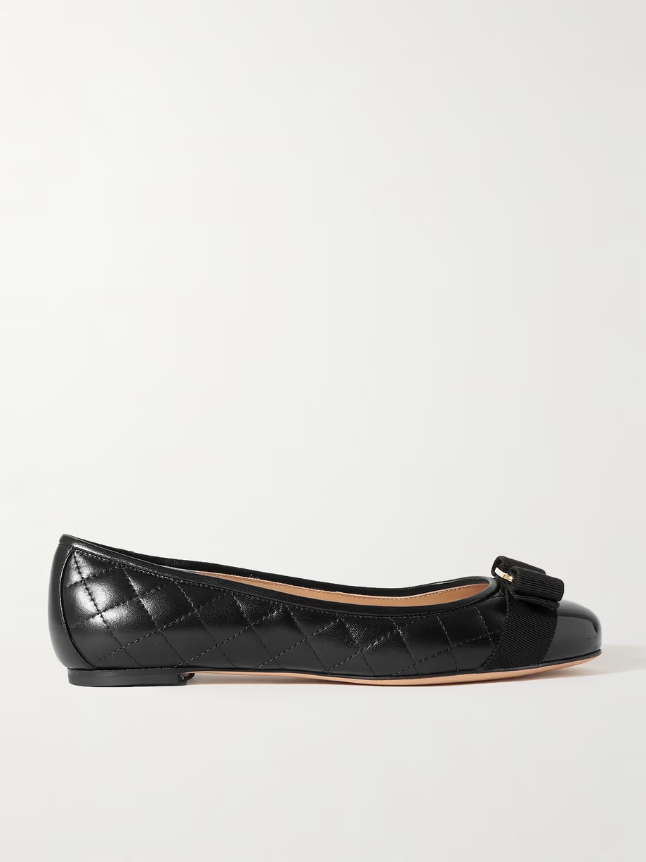 Varina bow-embellished quilted smooth and patent-leather ballet flats Varina bow-embellished quilted smooth and patent-leather ballet flats