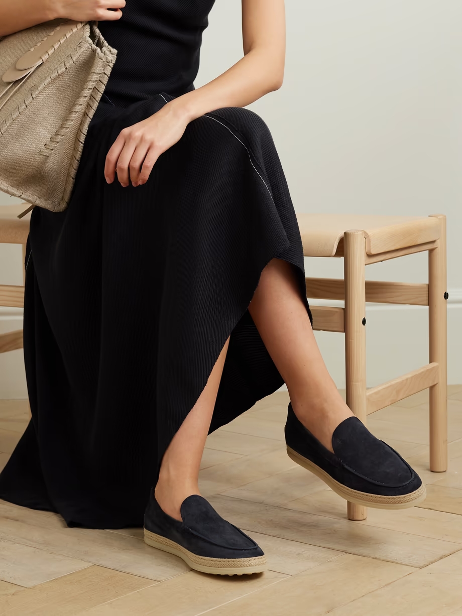 Raffia-trimmed suede loafers Raffia-trimmed suede loafers