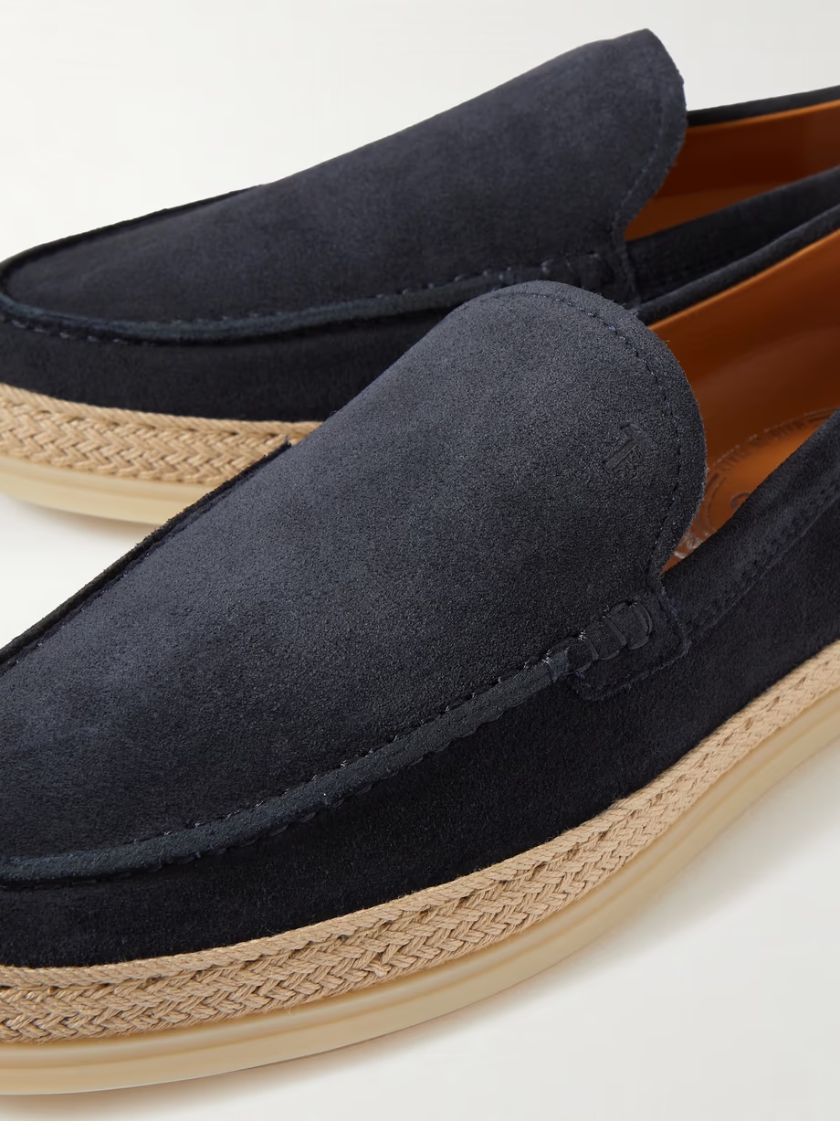 Raffia-trimmed suede loafers Raffia-trimmed suede loafers