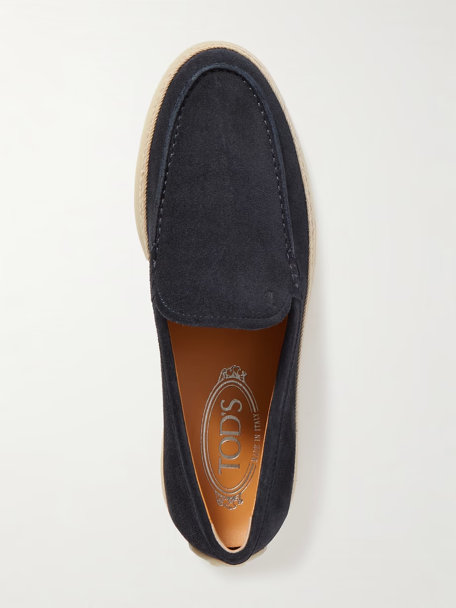 Raffia-trimmed suede loafers Raffia-trimmed suede loafers