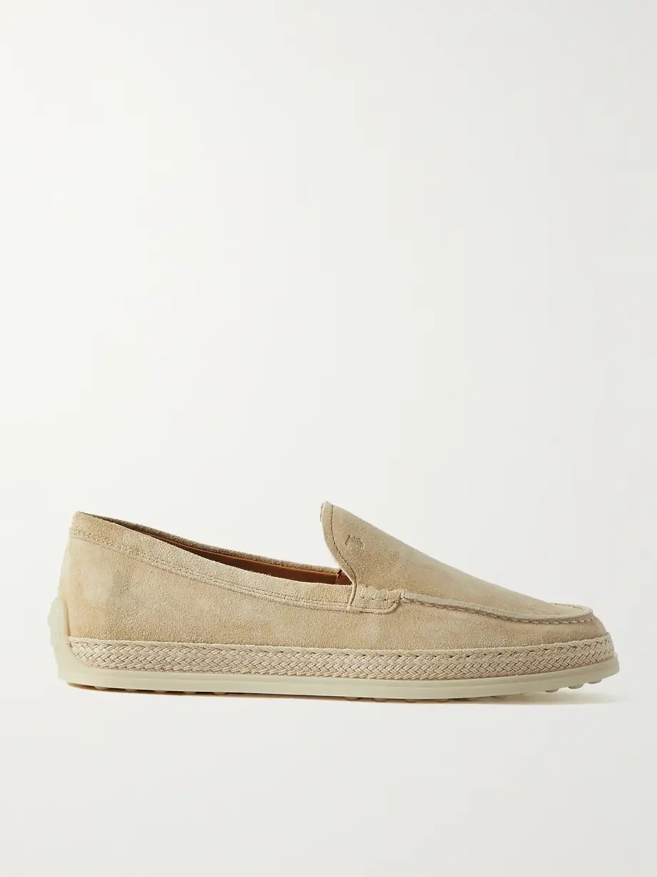 Raffia-trimmed suede loafers Raffia-trimmed suede loafers