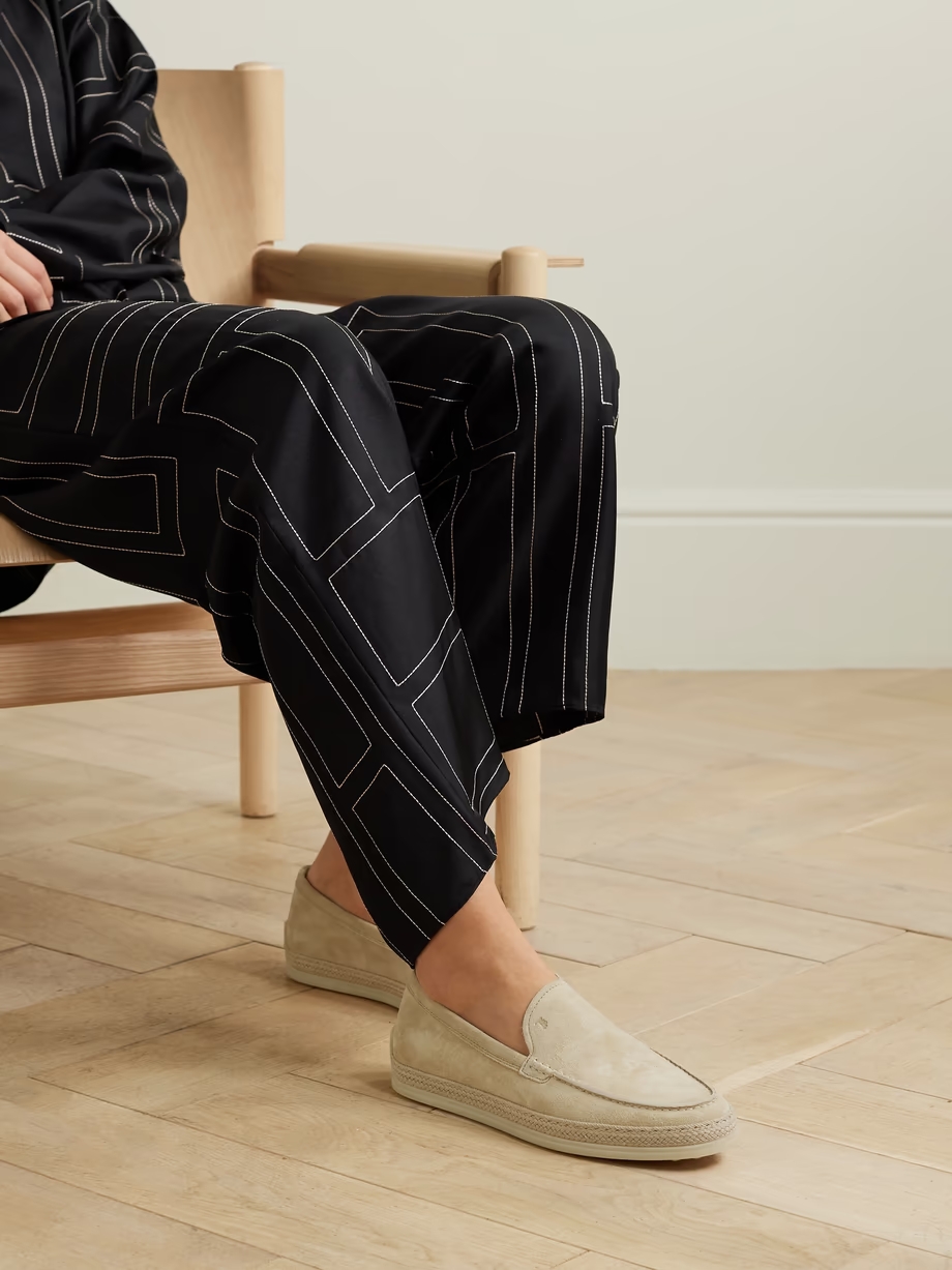 Raffia-trimmed suede loafers Raffia-trimmed suede loafers