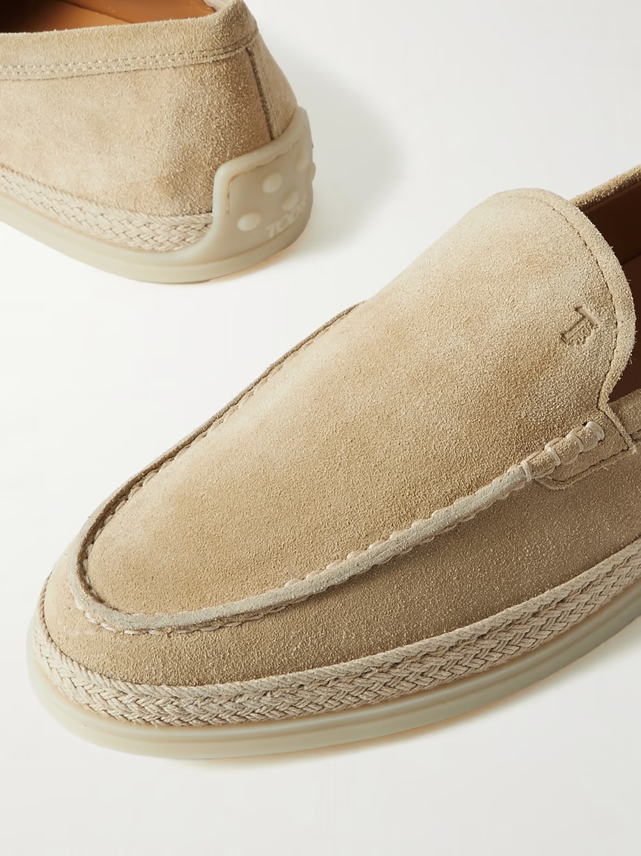 Raffia-trimmed suede loafers Raffia-trimmed suede loafers
