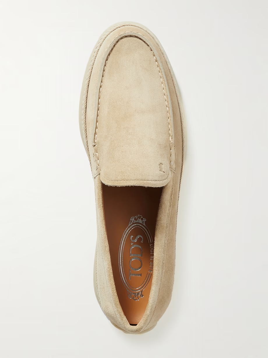 Raffia-trimmed suede loafers Raffia-trimmed suede loafers