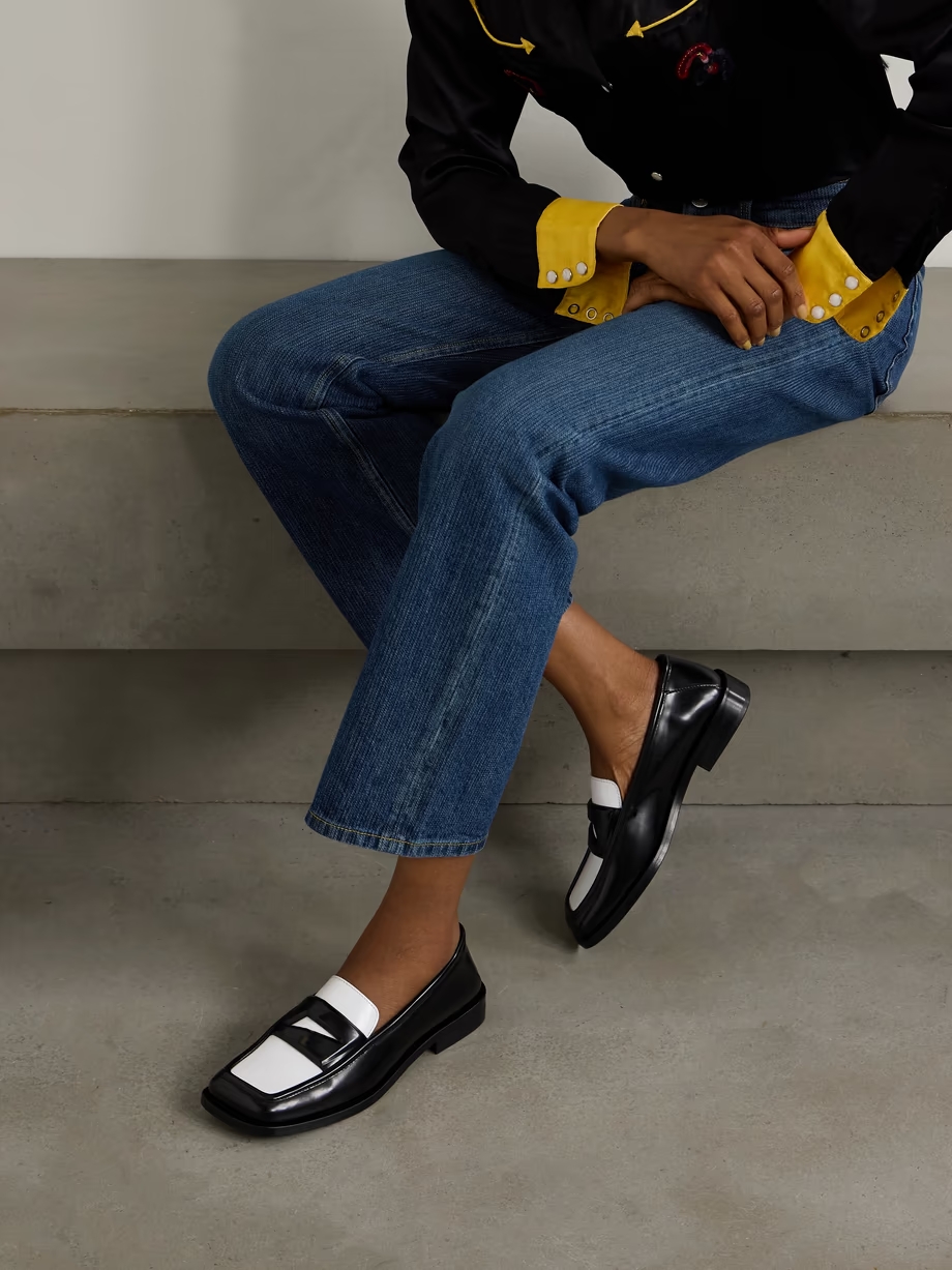 Amanda logo-debossed two-tone leather loafers Amanda logo-debossed two-tone leather loafers