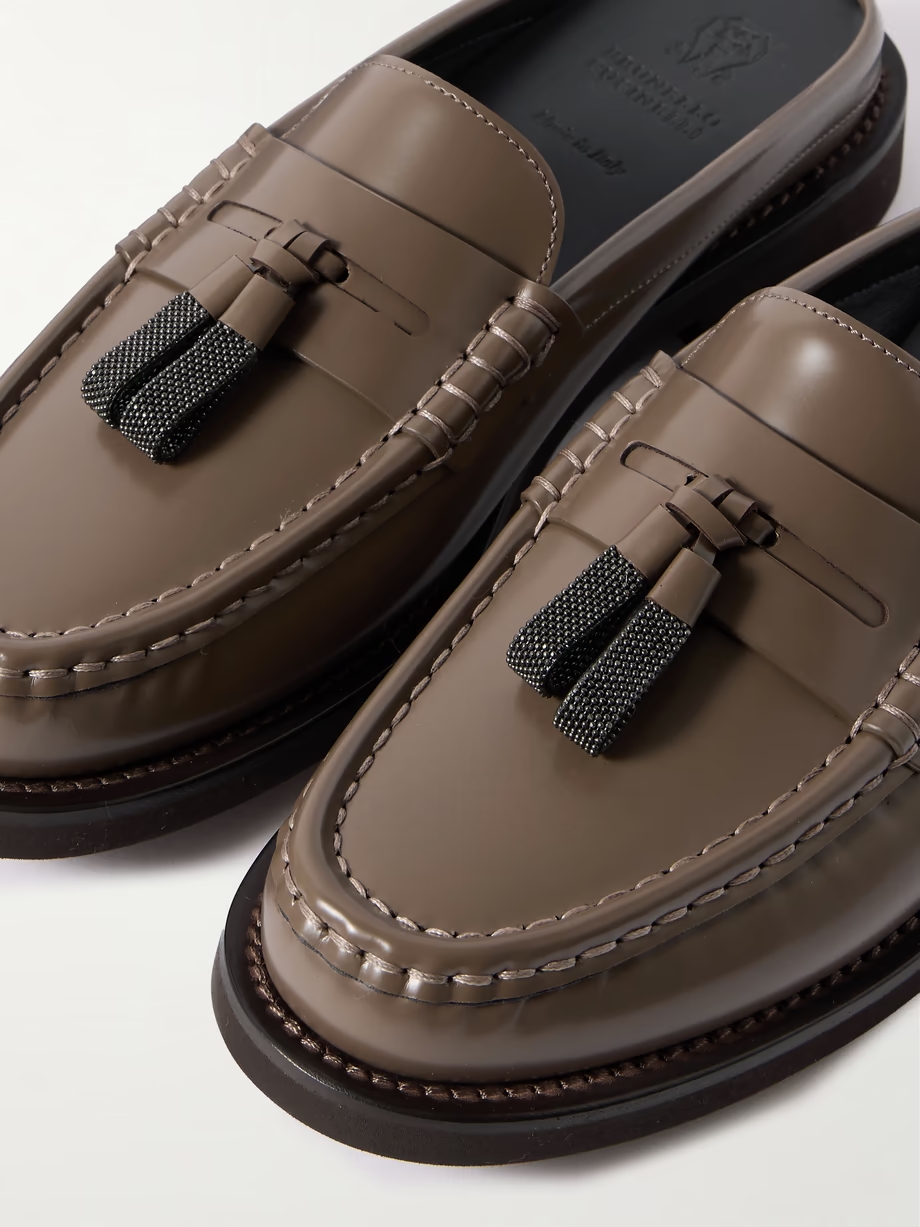 Bead-embellished leather loafers Bead-embellished leather loafers