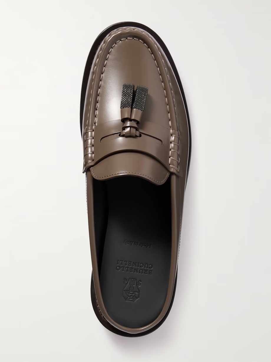 Bead-embellished leather loafers Bead-embellished leather loafers