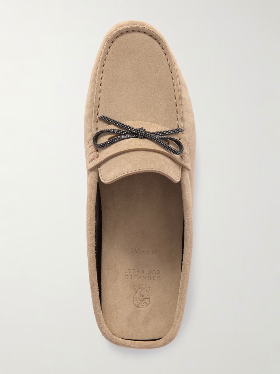 Bead-embellished suede slippers Bead-embellished suede slippers