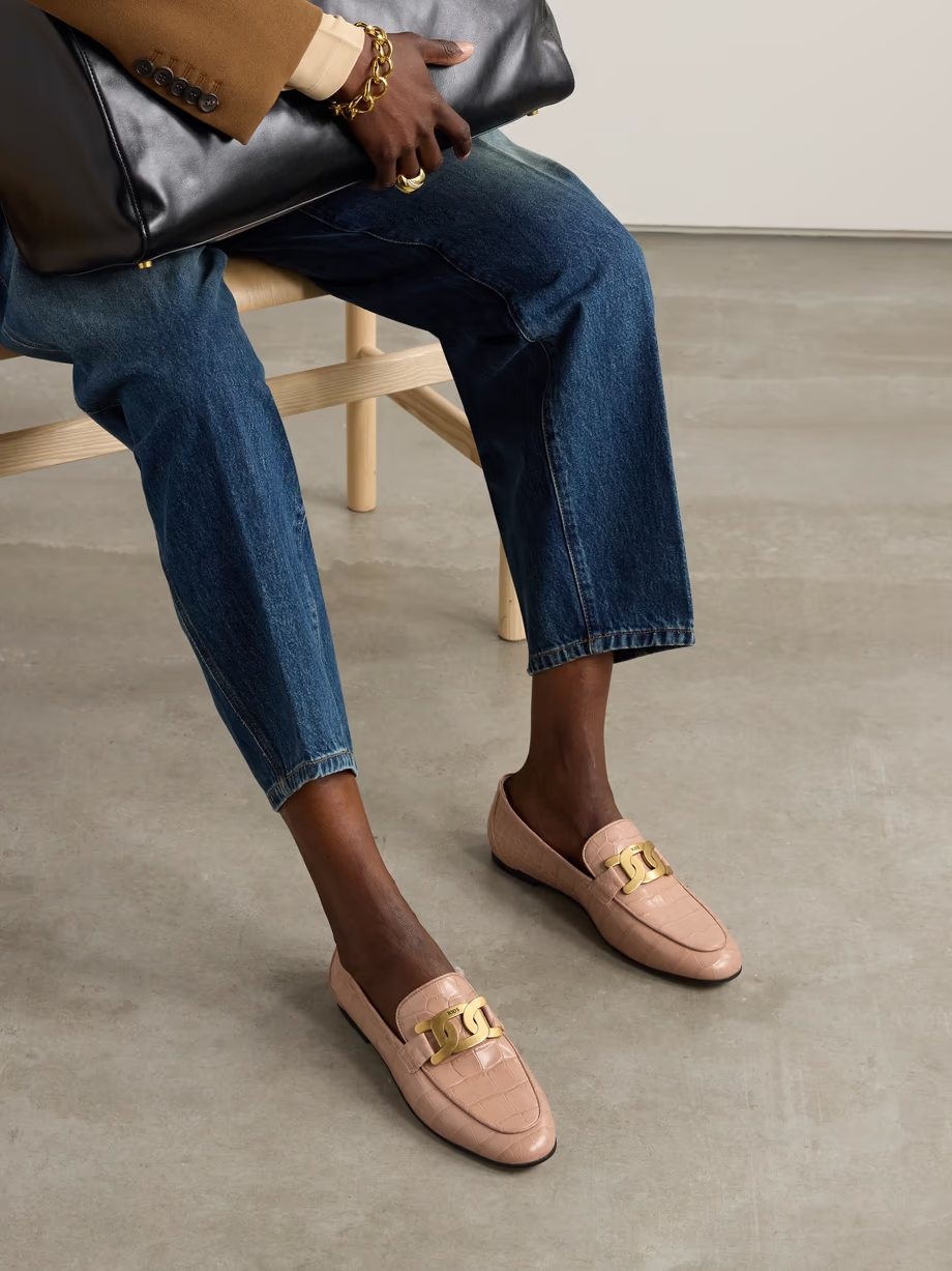 Embellished croc-effect leather loafers Embellished croc-effect leather loafers