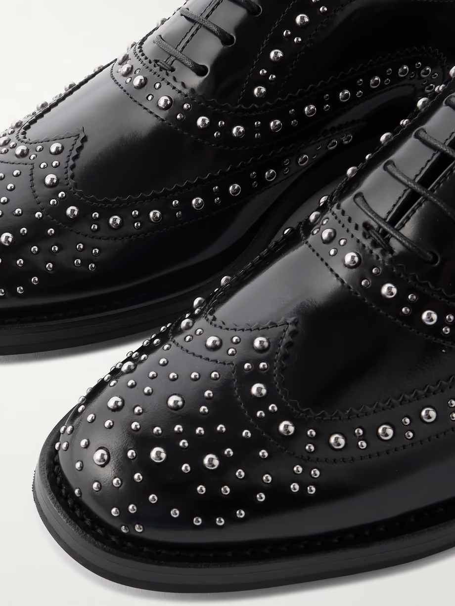 Burwood Met studded glossed-leather brogues Burwood Met studded glossed-leather brogues