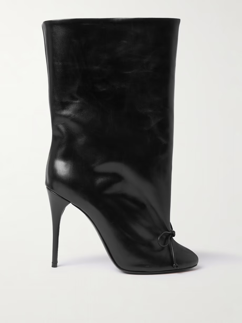 Tie-detailed leather ankle boots Tie-detailed leather ankle boots