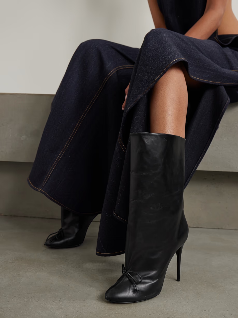 Tie-detailed leather ankle boots Tie-detailed leather ankle boots