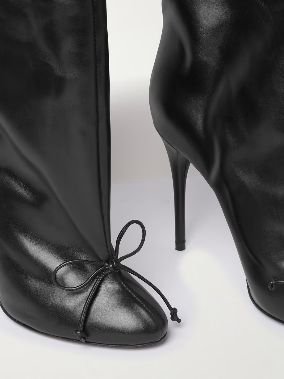 Tie-detailed leather ankle boots Tie-detailed leather ankle boots