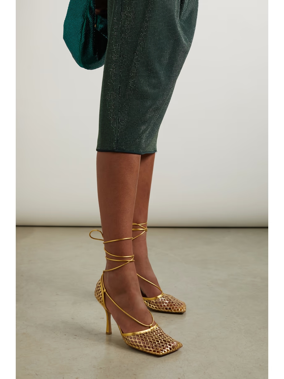 Metallic leather-trimmed mesh pumps Metallic leather-trimmed mesh pumps