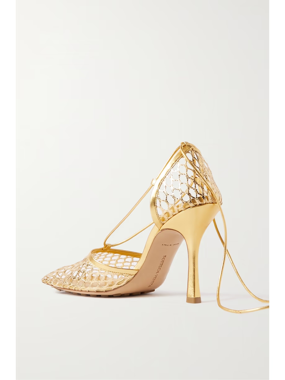 Metallic leather-trimmed mesh pumps Metallic leather-trimmed mesh pumps