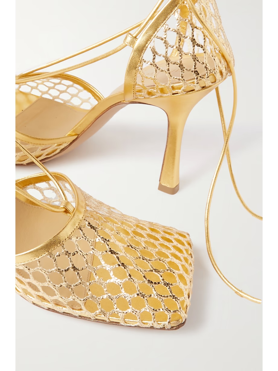 Metallic leather-trimmed mesh pumps Metallic leather-trimmed mesh pumps