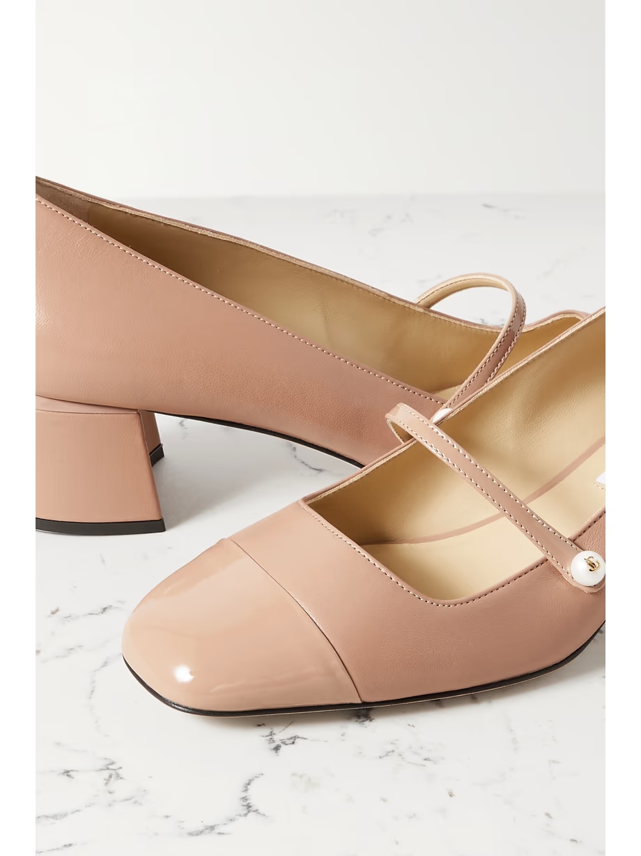 Elisa 45 embellished patent-trimmed leather Mary Jane pumps Elisa 45 embellished patent-trimmed leather Mary Jane pumps