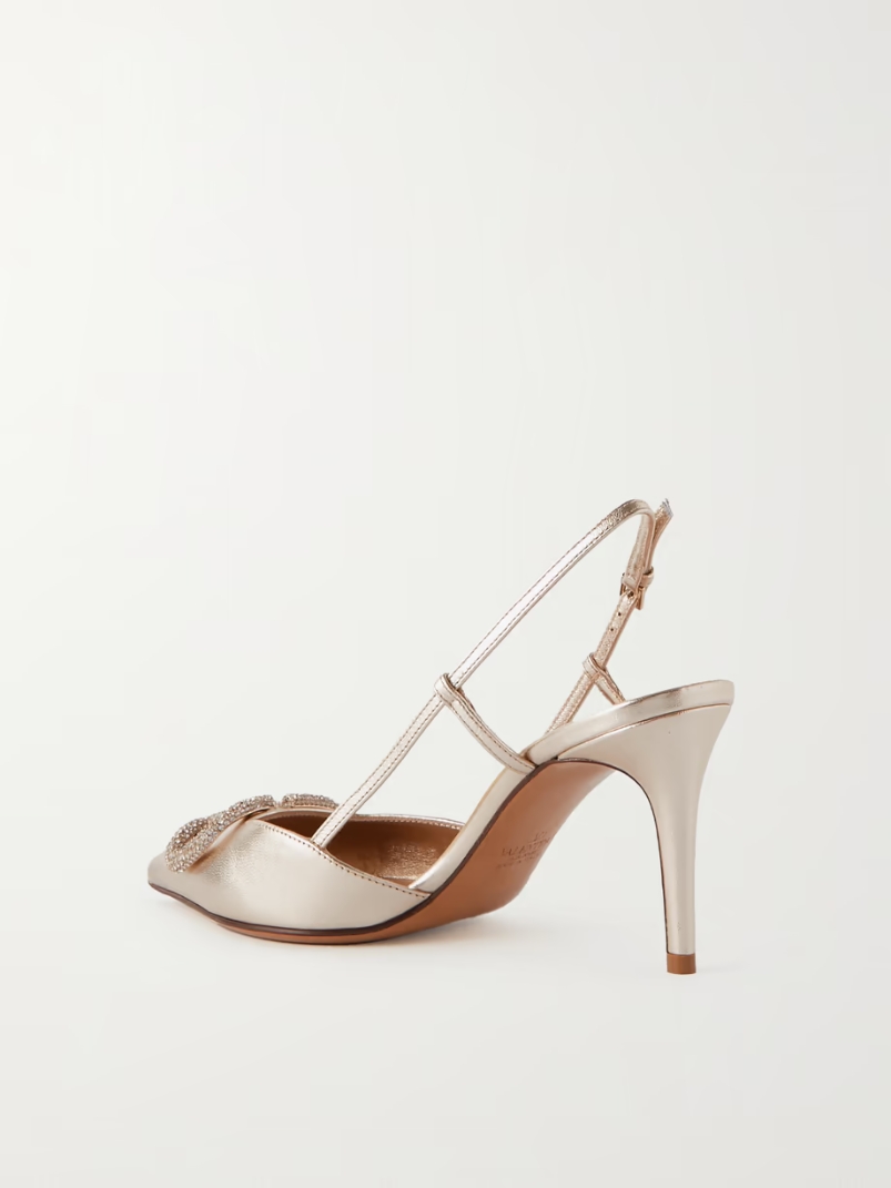 VLOGO Glow 80 Swarovski crystal-embellished metallic leather slingback pumps VLOGO Glow 80 Swarovski crystal-embellished metallic leather slingback pumps