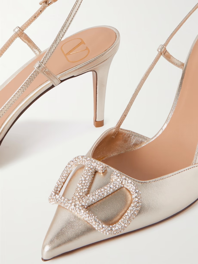 VLOGO Glow 80 Swarovski crystal-embellished metallic leather slingback pumps VLOGO Glow 80 Swarovski crystal-embellished metallic leather slingback pumps