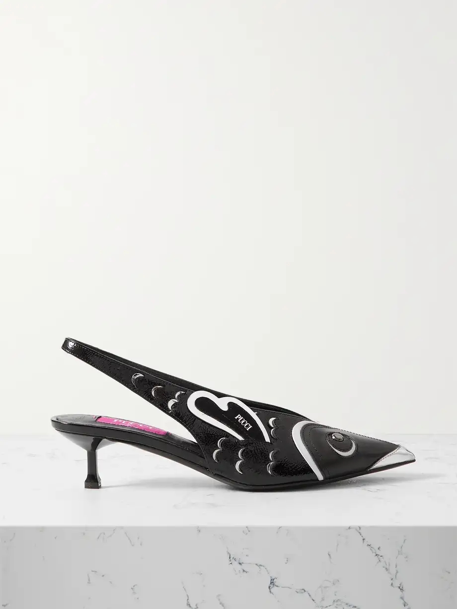 Studded leather slingback pumps