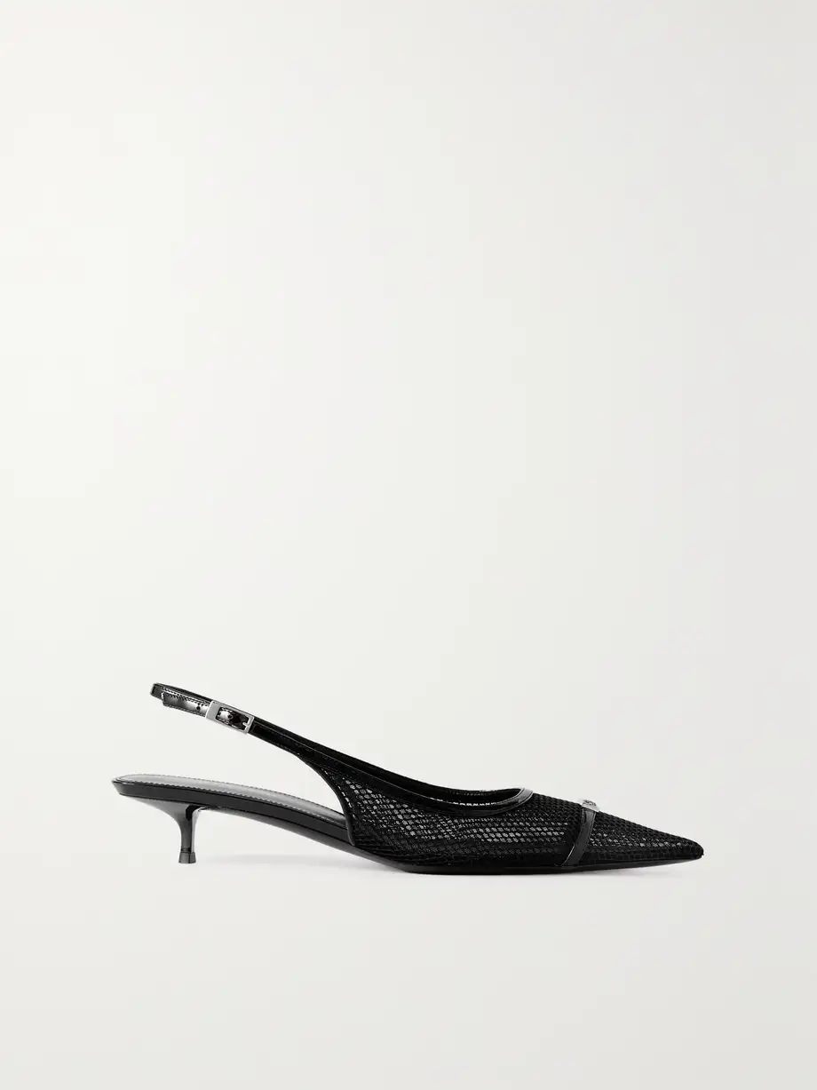 Oxalis patent leather-trimmed mesh slingback pumps Oxalis patent leather-trimmed mesh slingback pumps