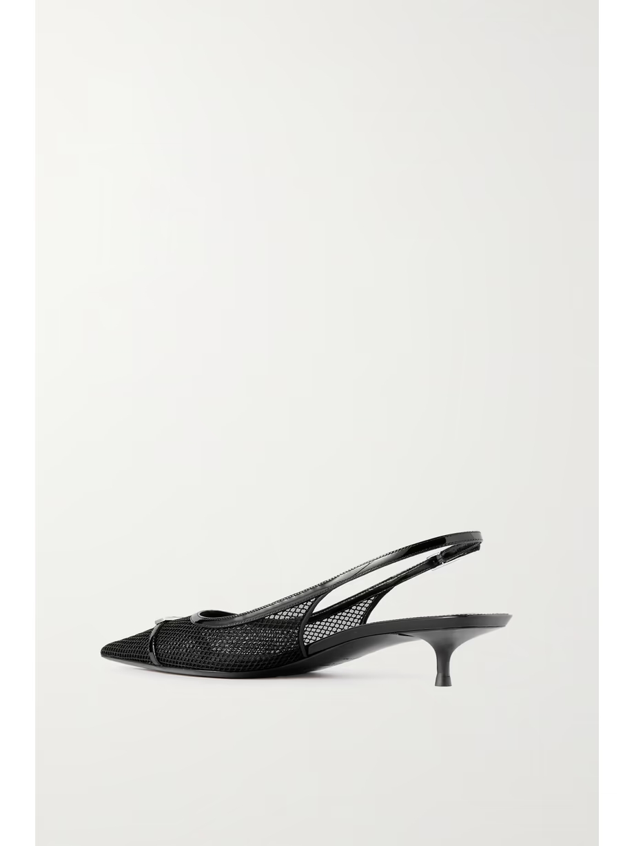 Oxalis patent leather-trimmed mesh slingback pumps Oxalis patent leather-trimmed mesh slingback pumps