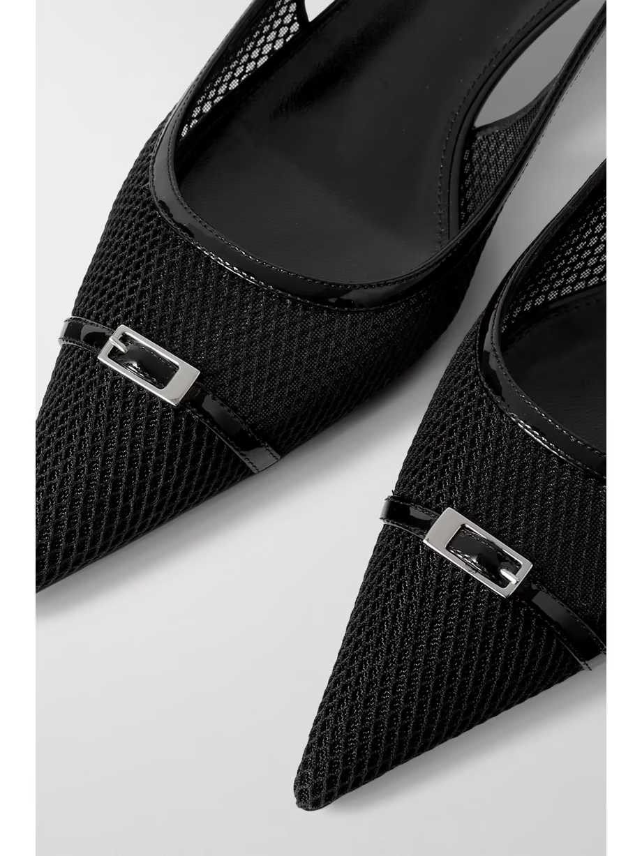Oxalis patent leather-trimmed mesh slingback pumps Oxalis patent leather-trimmed mesh slingback pumps