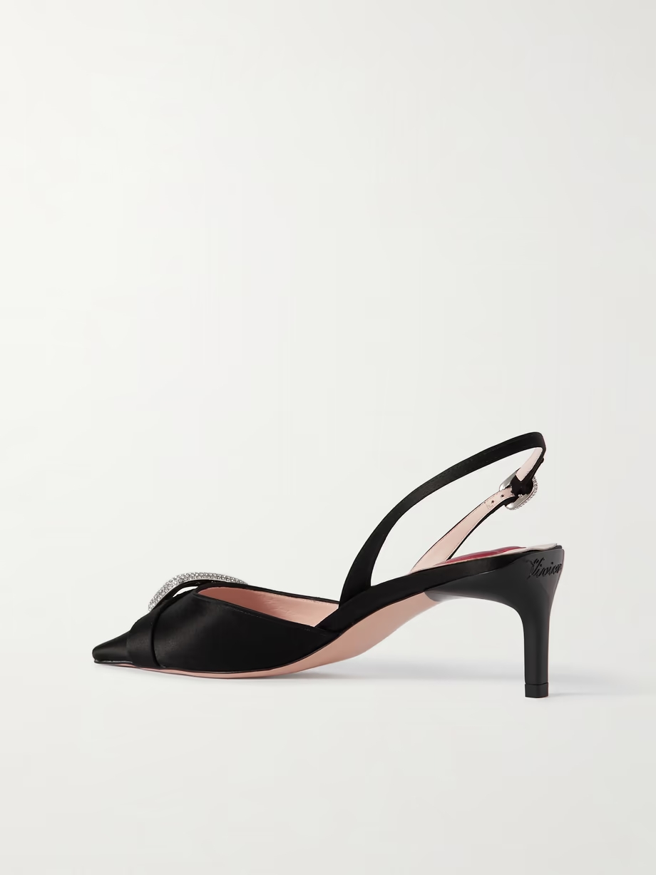 Dorsay crystal-embellished satin slingback pumps Dorsay crystal-embellished satin slingback pumps