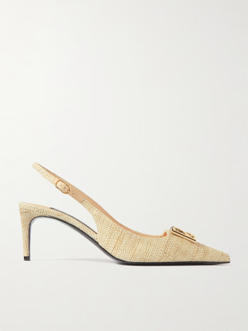 Logo-embellished raffia slingback pumps Logo-embellished raffia slingback pumps
