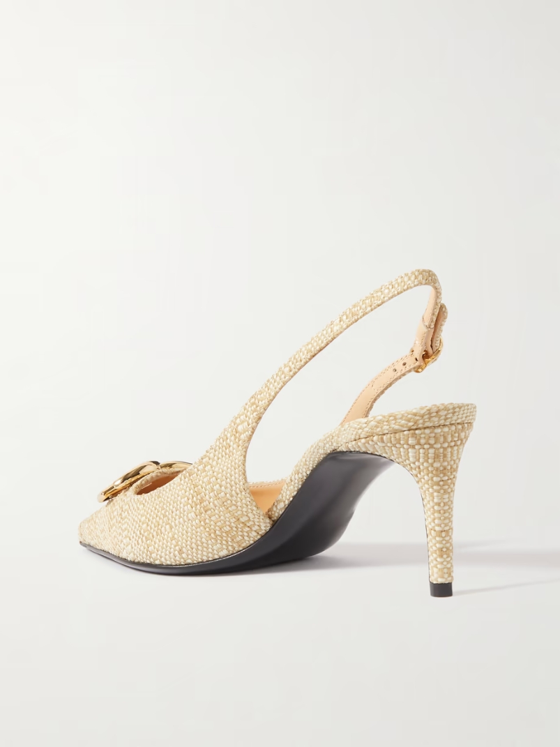 Logo-embellished raffia slingback pumps Logo-embellished raffia slingback pumps