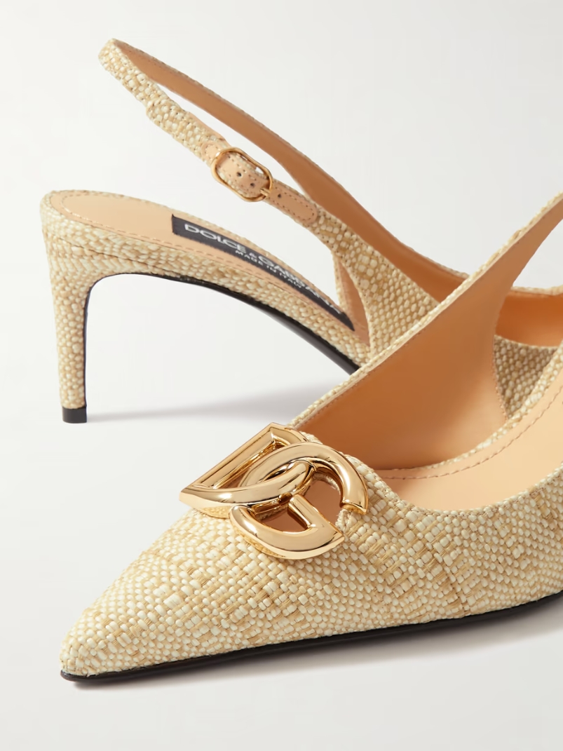 Logo-embellished raffia slingback pumps Logo-embellished raffia slingback pumps