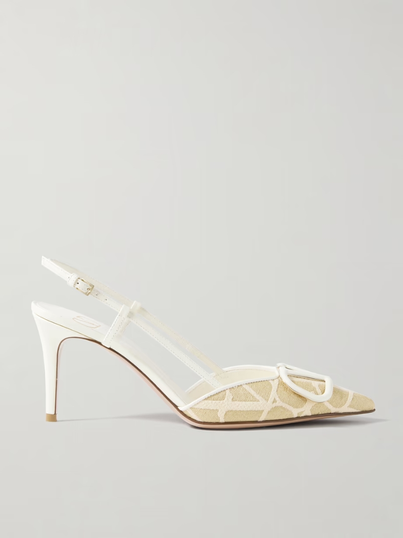 VLOGO 80 embellished leather-trimmed raffia-jacquard slingback pumps VLOGO 80 embellished leather-trimmed raffia-jacquard slingback pumps