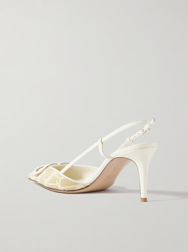 VLOGO 80 embellished leather-trimmed raffia-jacquard slingback pumps VLOGO 80 embellished leather-trimmed raffia-jacquard slingback pumps