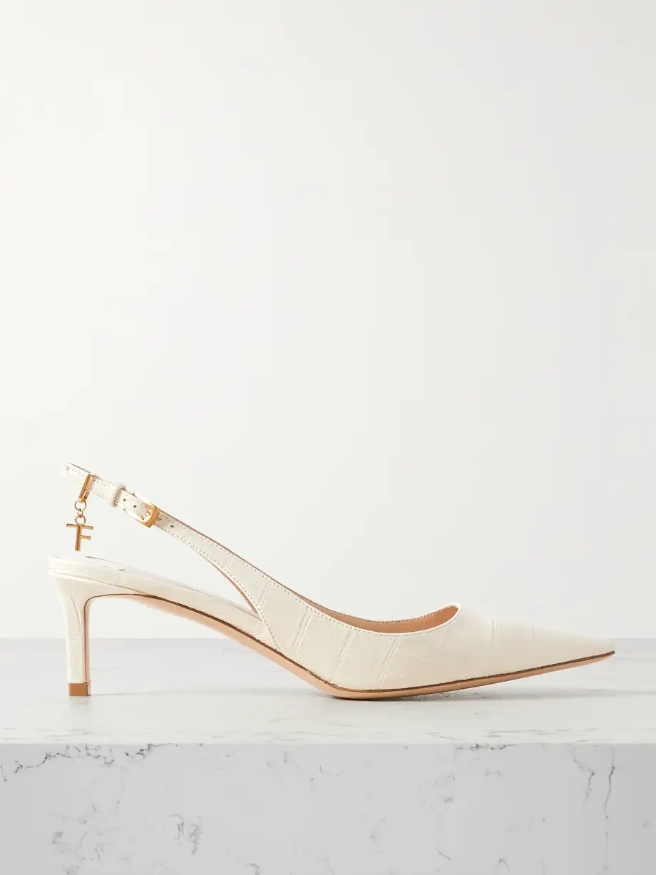 Angelina logo-embellished croc-effect leather slingback pumps Angelina logo-embellished croc-effect leather slingback pumps